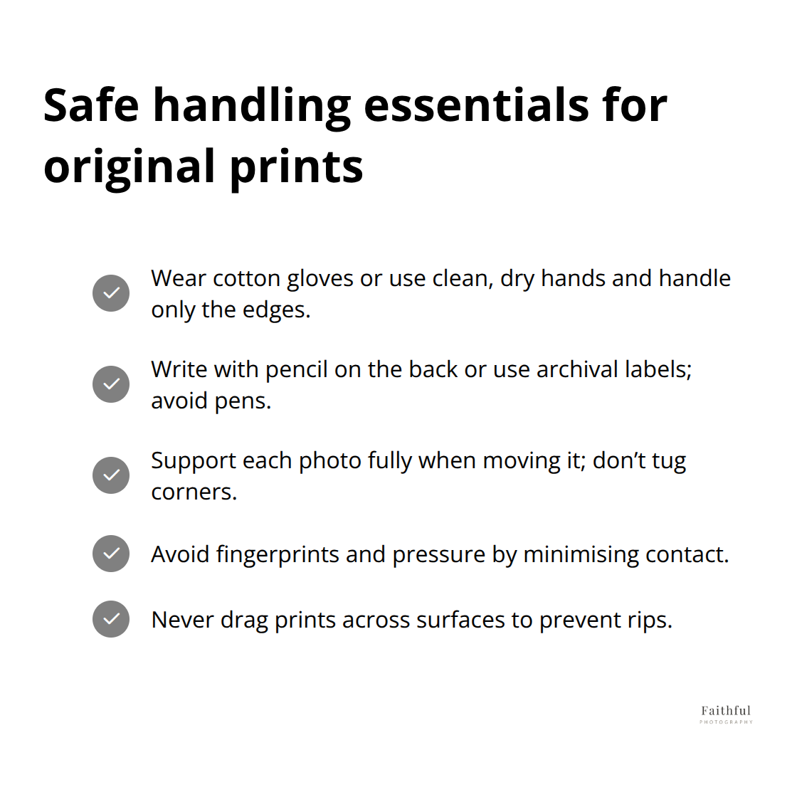 How to Preserve Old Family Photos 4 Checklist of handling techniques to prevent physical damage to photos - old family photos