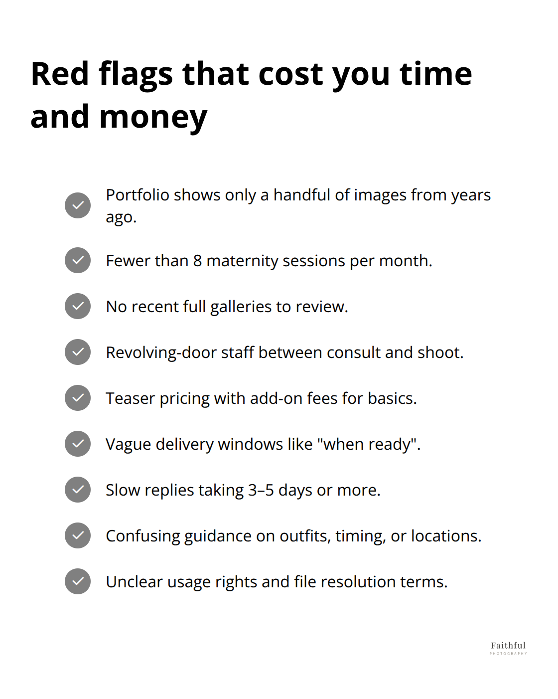 Checklist of common studio red flags to avoid - pregnancy photo studio